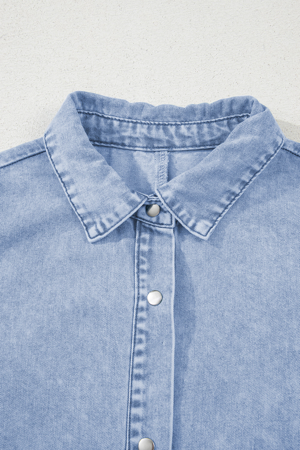 Beau Blue Double Ruffled Sleeves Buttoned A-line Collared Mini Denim Dress eAura