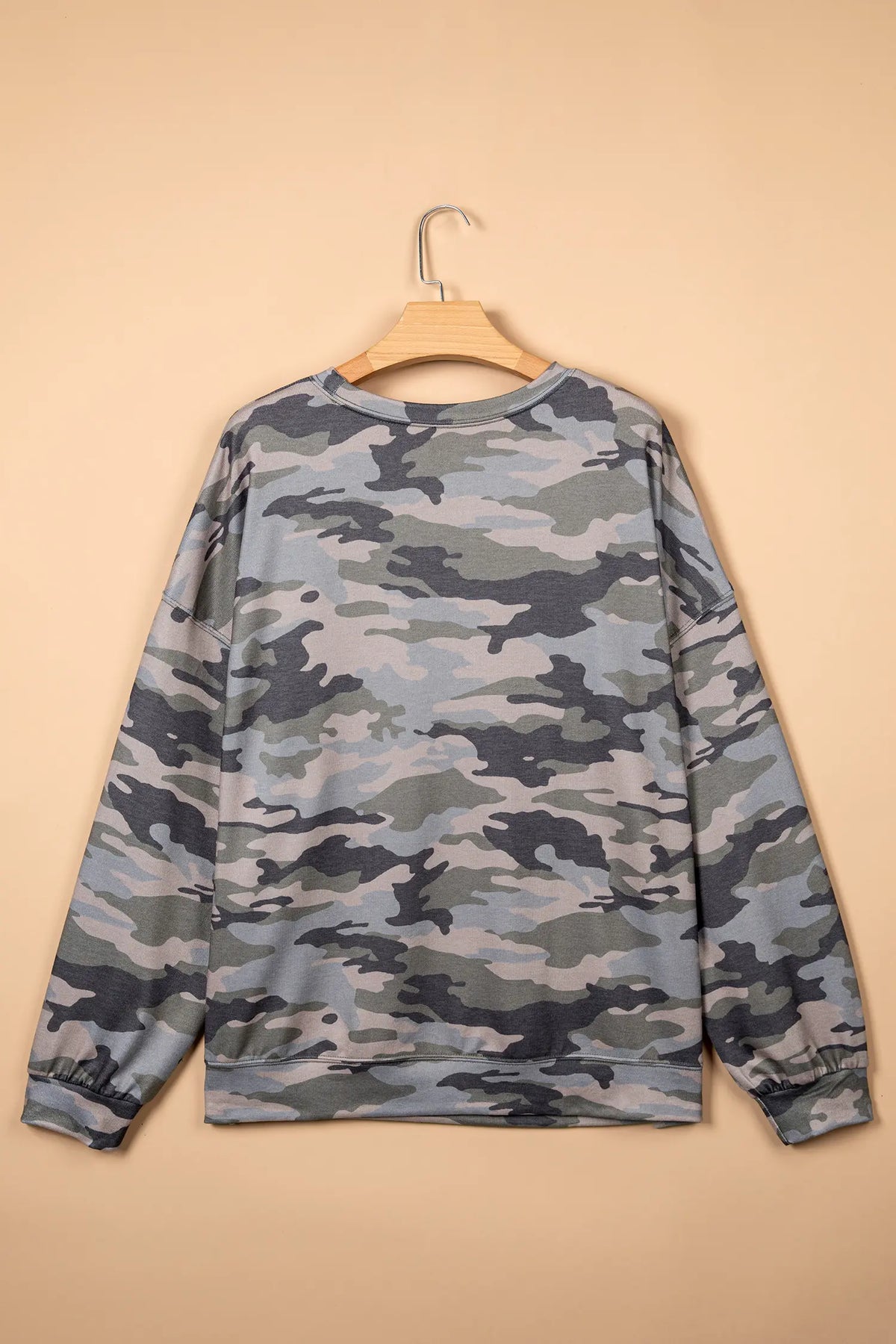 Camo Print Long Sleeve Plus Size Blouse – Green