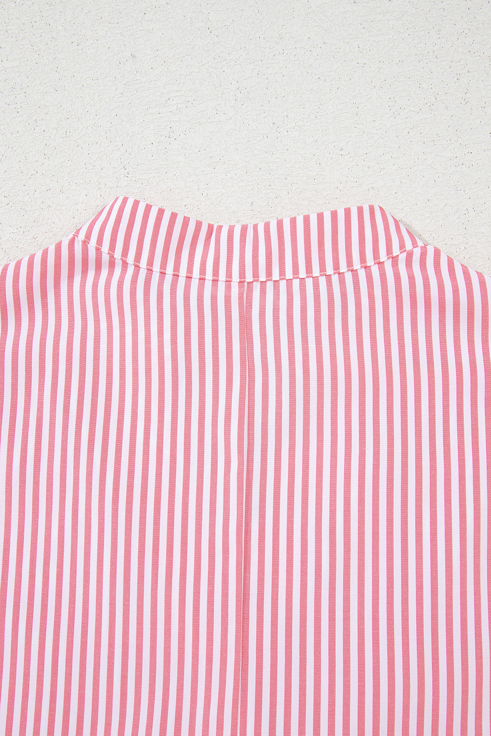 Pink Stripe Notched Neck Frilled Short Puff Sleeve Blouse eAura
