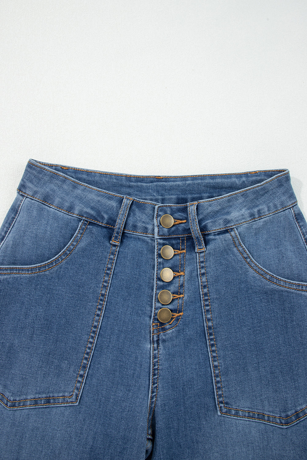 Multi Buttons High Waist Wide Leg Jeans With Pockets - eAura