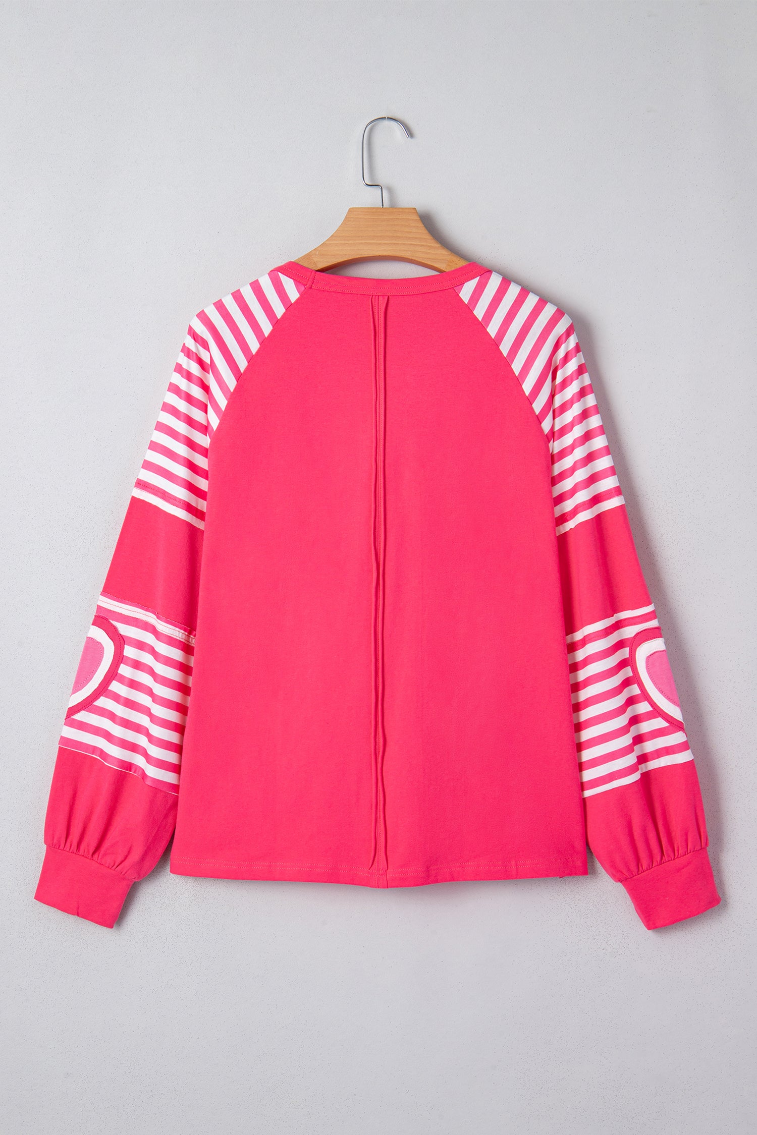 Pink Heart Shape Striped Patchwork Long Sleeve Loose Top - Tops/Long Tops