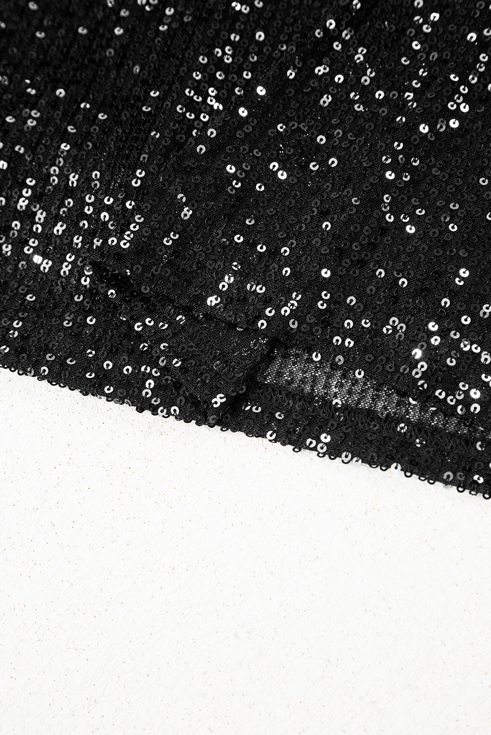 Black Sequin Mock Neck Drape Open Back Bell Sleeve Top eAura