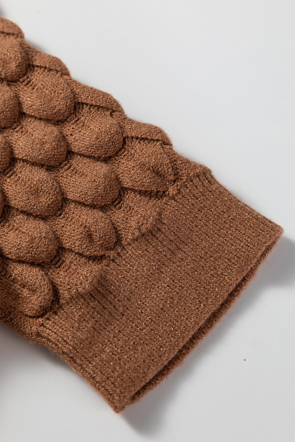 Fish Scale Textured Knit Ribbed High Neck Short Sleeve Sweater - eAura