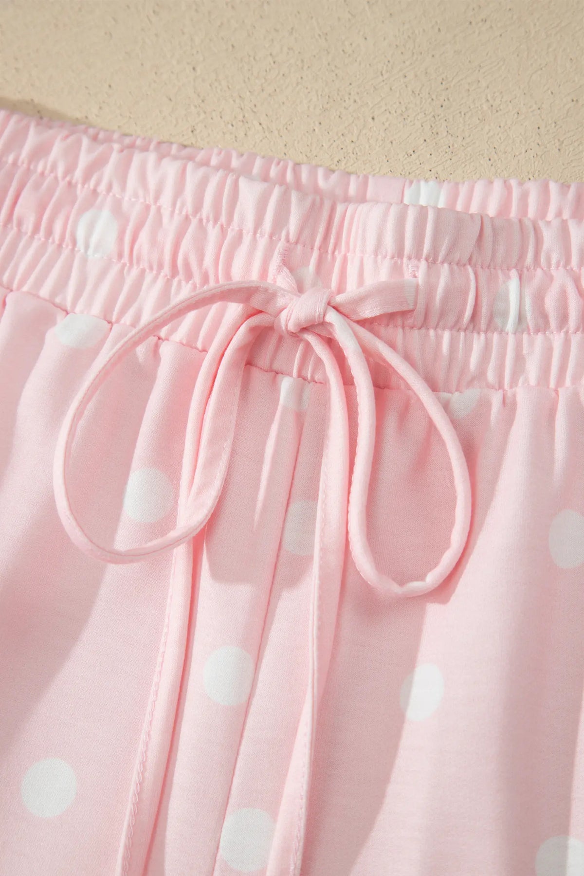 Polka Dot Short Sleeve Loose Top Drawstring Shorts Set – Pink