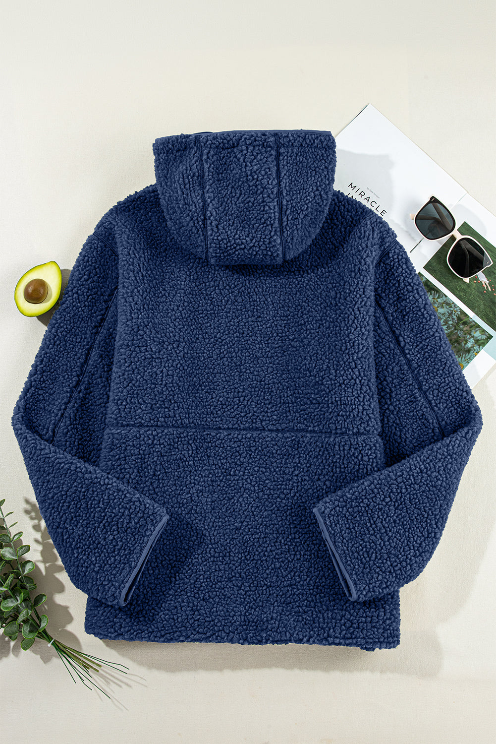 Fleece Zip Up Drawstring Hooded Pocketed Jacket