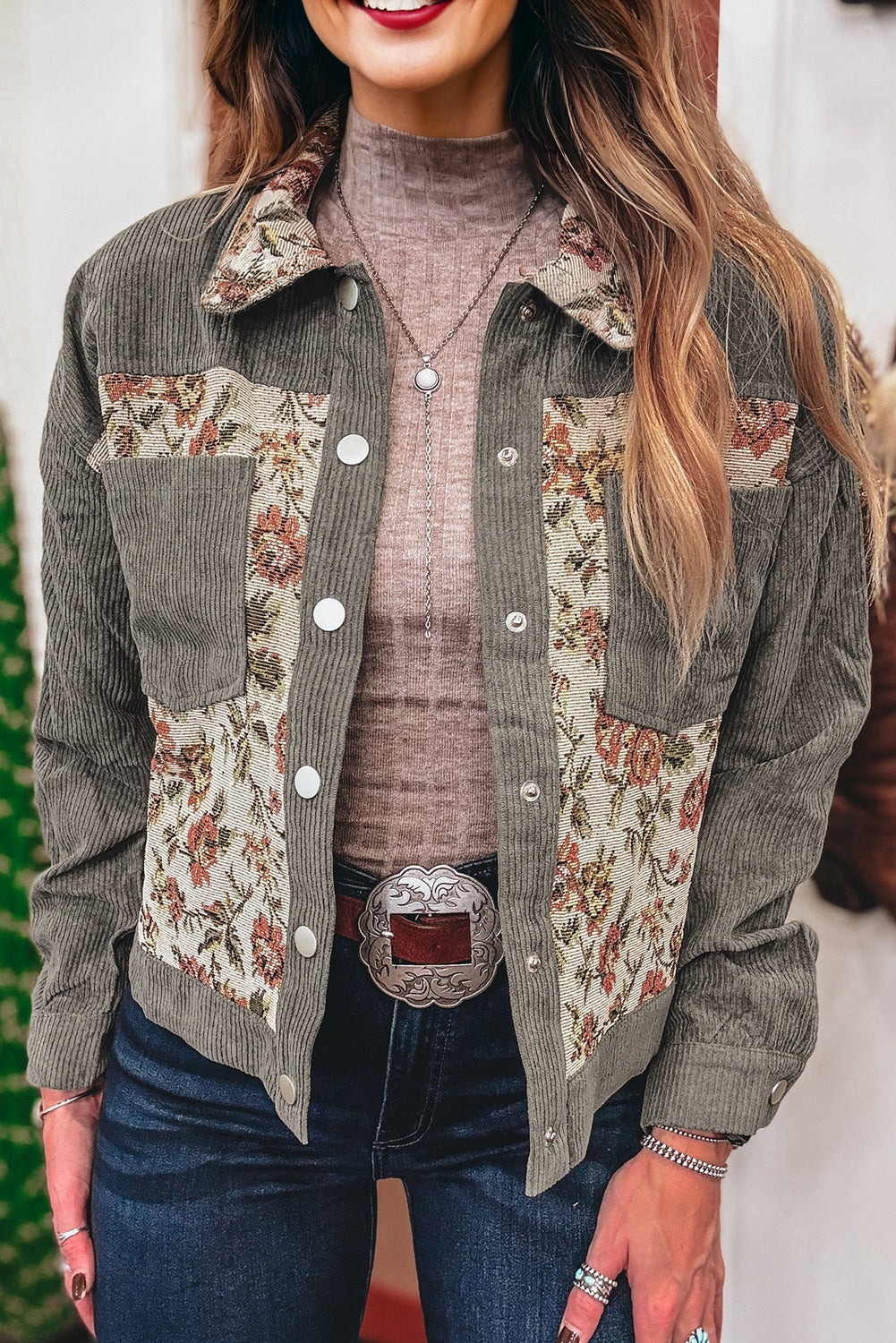 Ribbed Retro Floral Patchwork Shirt Style Jacket Dear-Lover Dropshipping