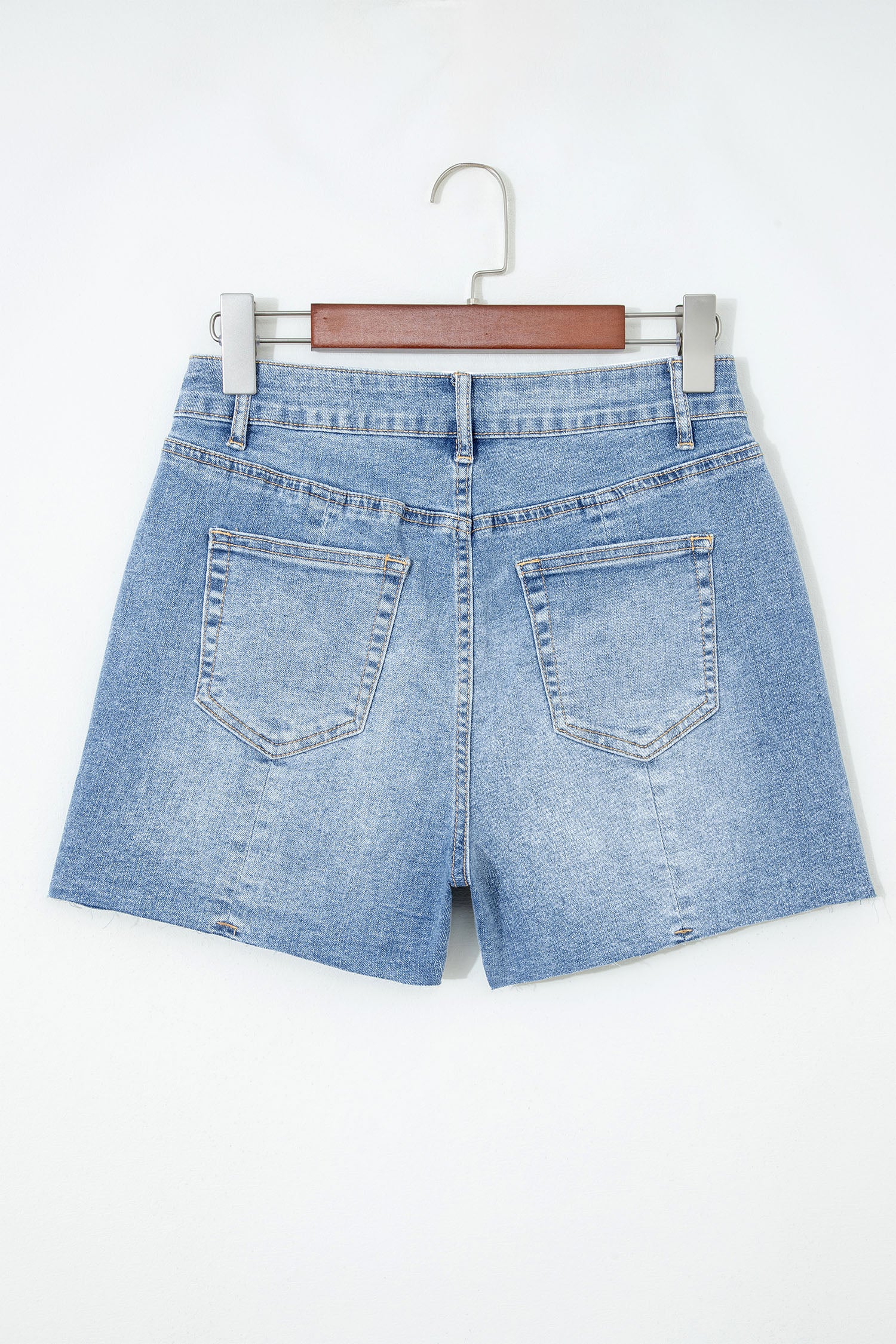 Acid Wash Raw Hem Denim Shorts – High Waist