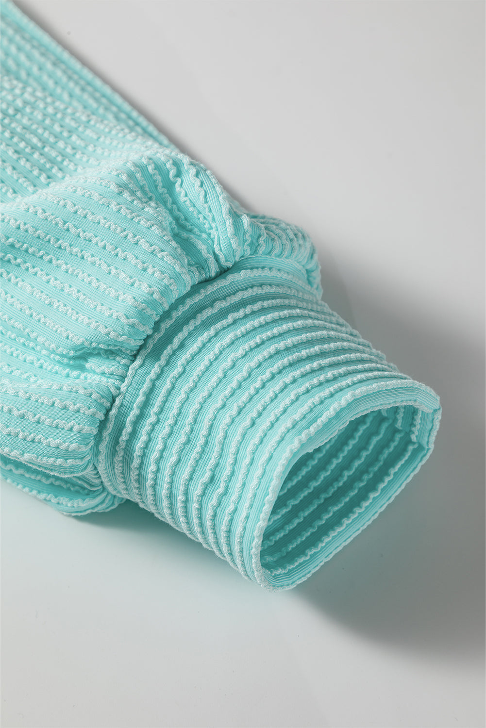 Soft Corded Texture Patchwork Split Neck Long Sleeve Top - eAura