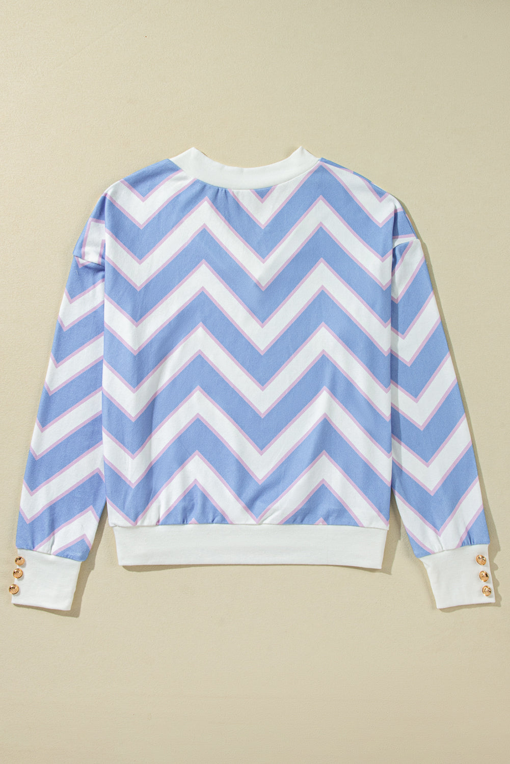 Sky Blue Zigzag Striped Print V Neck Oversized Top eAura