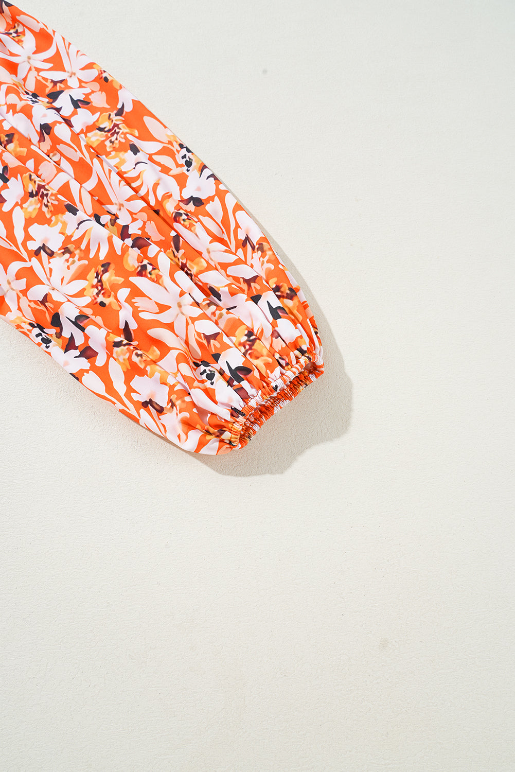 Orange Floral Print Split V Neck Bubble Sleeve Plus Size Midi Dress BB Fashion Outlet