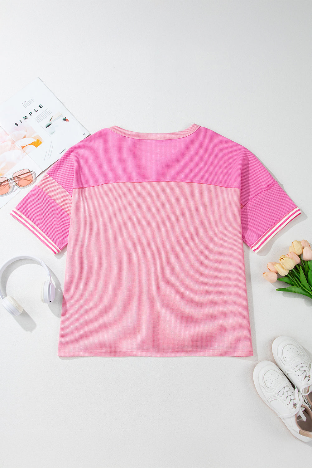 Pink Stripe Patchwork Colourblock Plus Size T Shirt BB Fashion Outlet