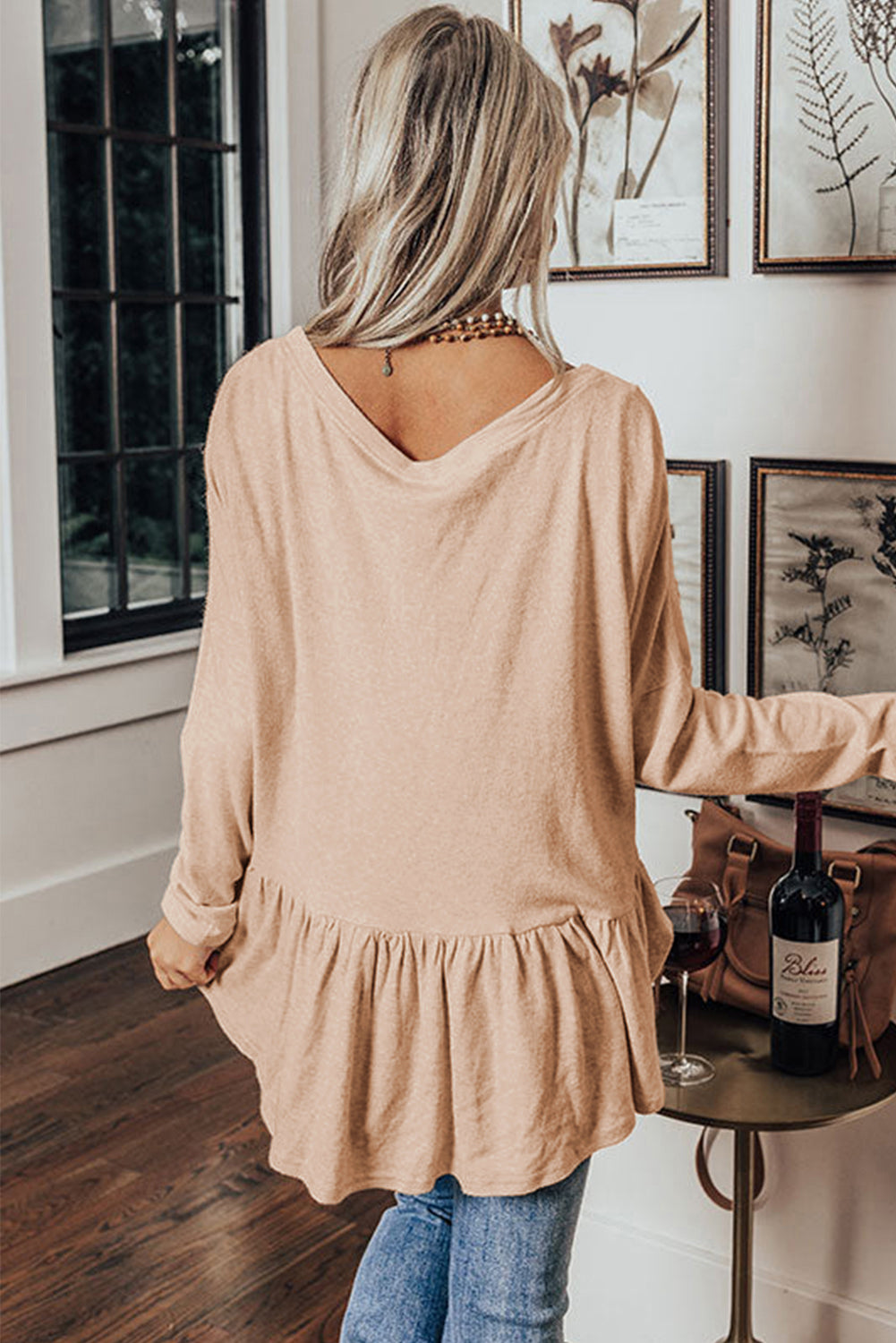 Jet Stream Solid Ruffled Buttoned V Neck Shirt Beagle Boutique Fashion Outlet