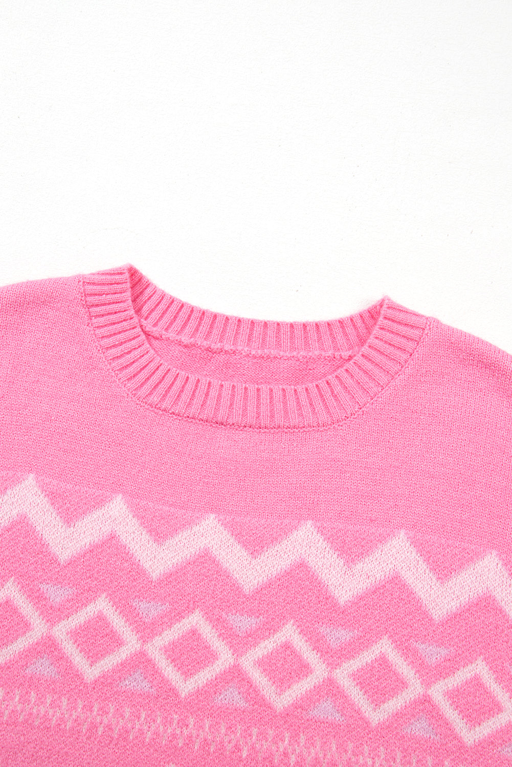 Pink Western Aztec Geometric Drop Shoulder Sweater eAura