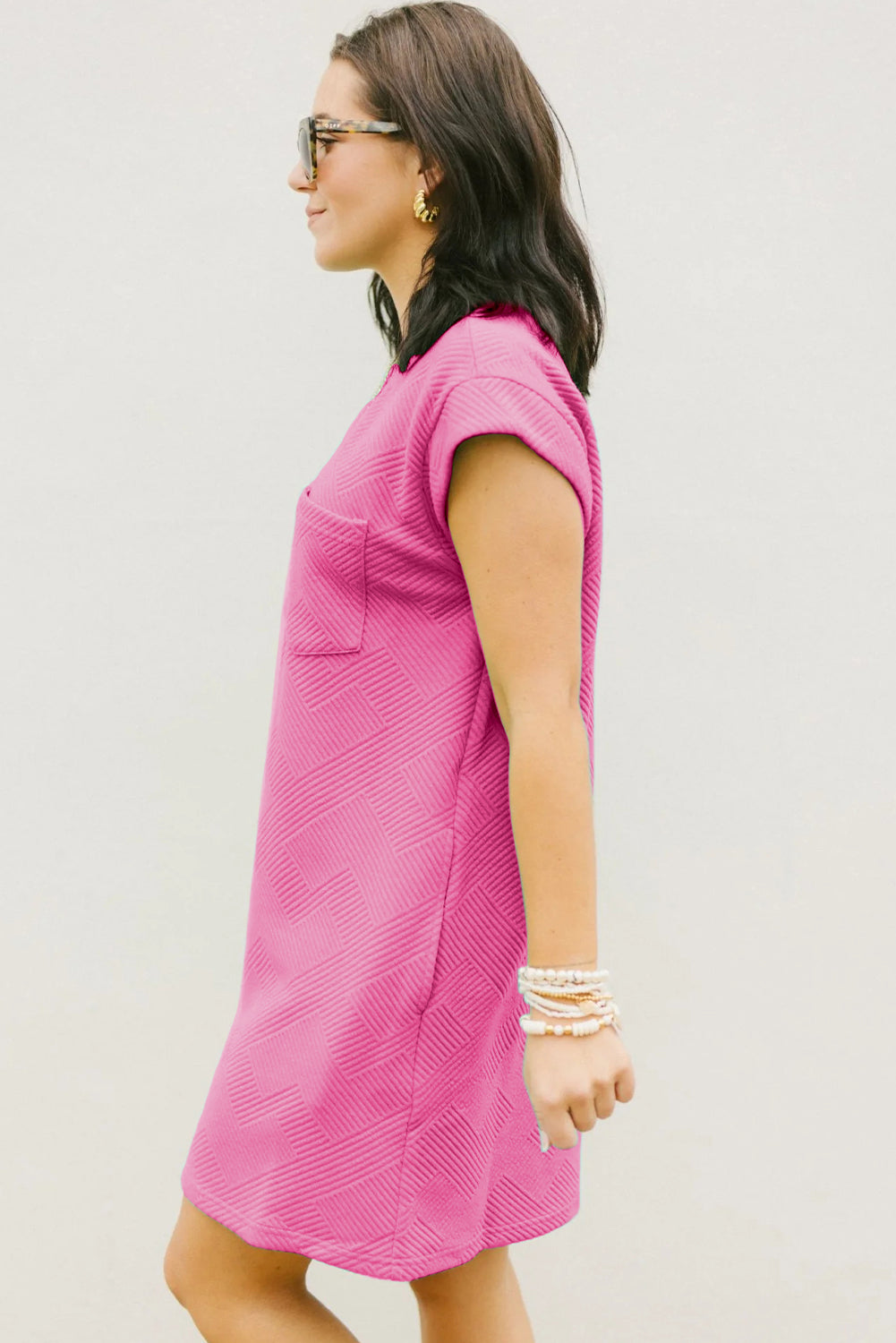 Mint Green Textured Cap Sleeve T Shirt Dress eAura