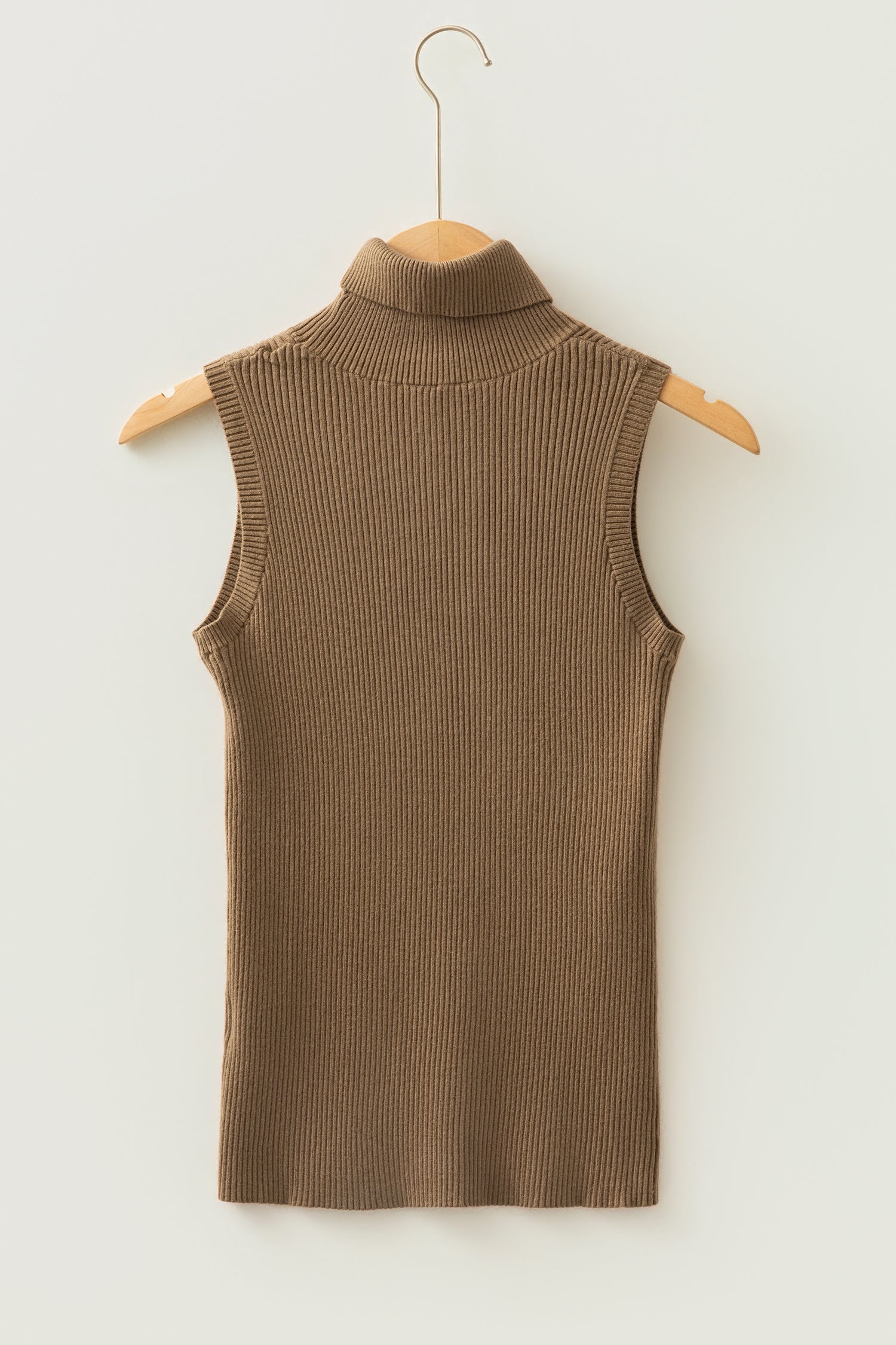 Western Ribbed Knit High Neck Sleeveless Waist Slim Fit Sweater Vest – Light French Beige