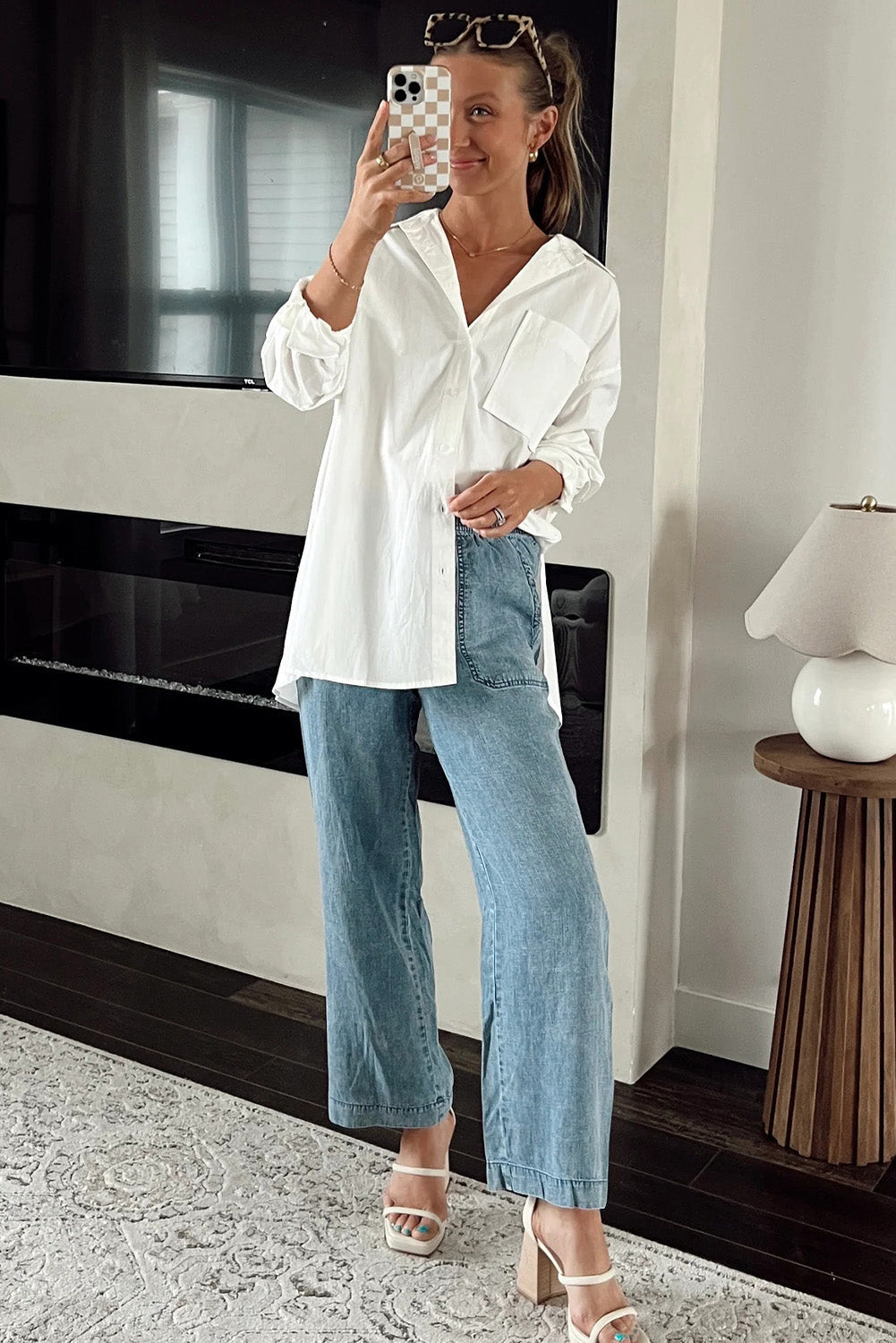 Myosotis Mineral Wash Drawstring Waist Loose Straight Denim Trousers Beagle Boutique Fashion Outlet