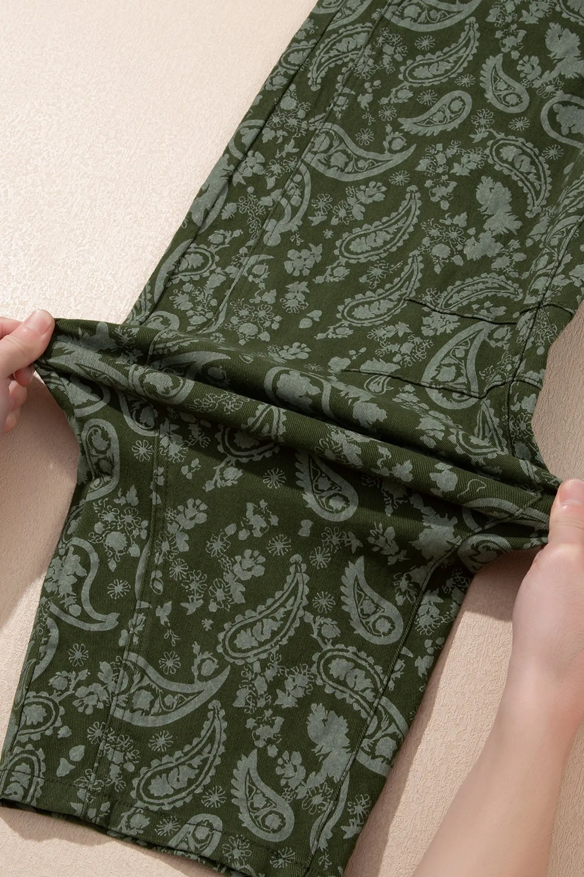 Paisley Print Harem Denim Pants – Green