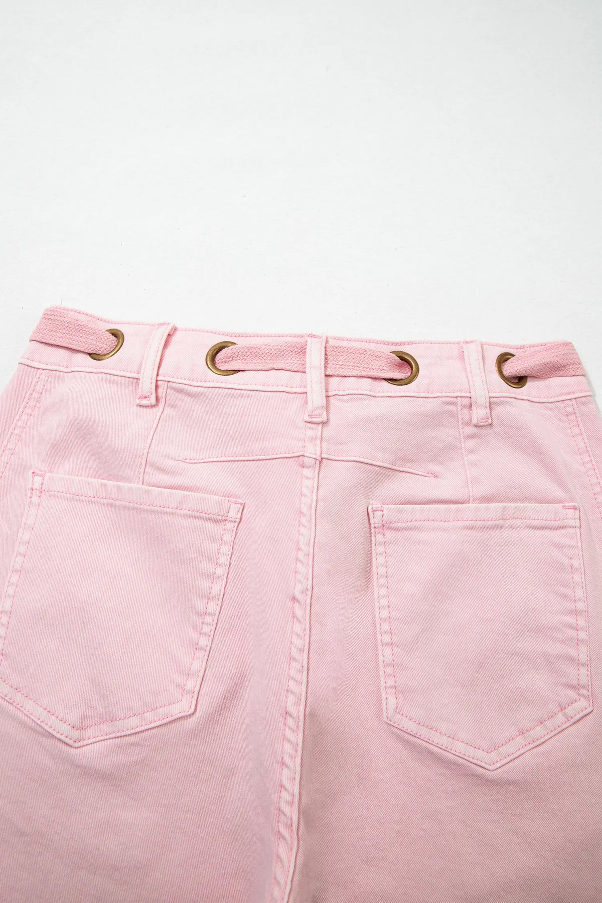 Solid Colour Grommet Detail Knot Waist Barrel Jeans – Yellow