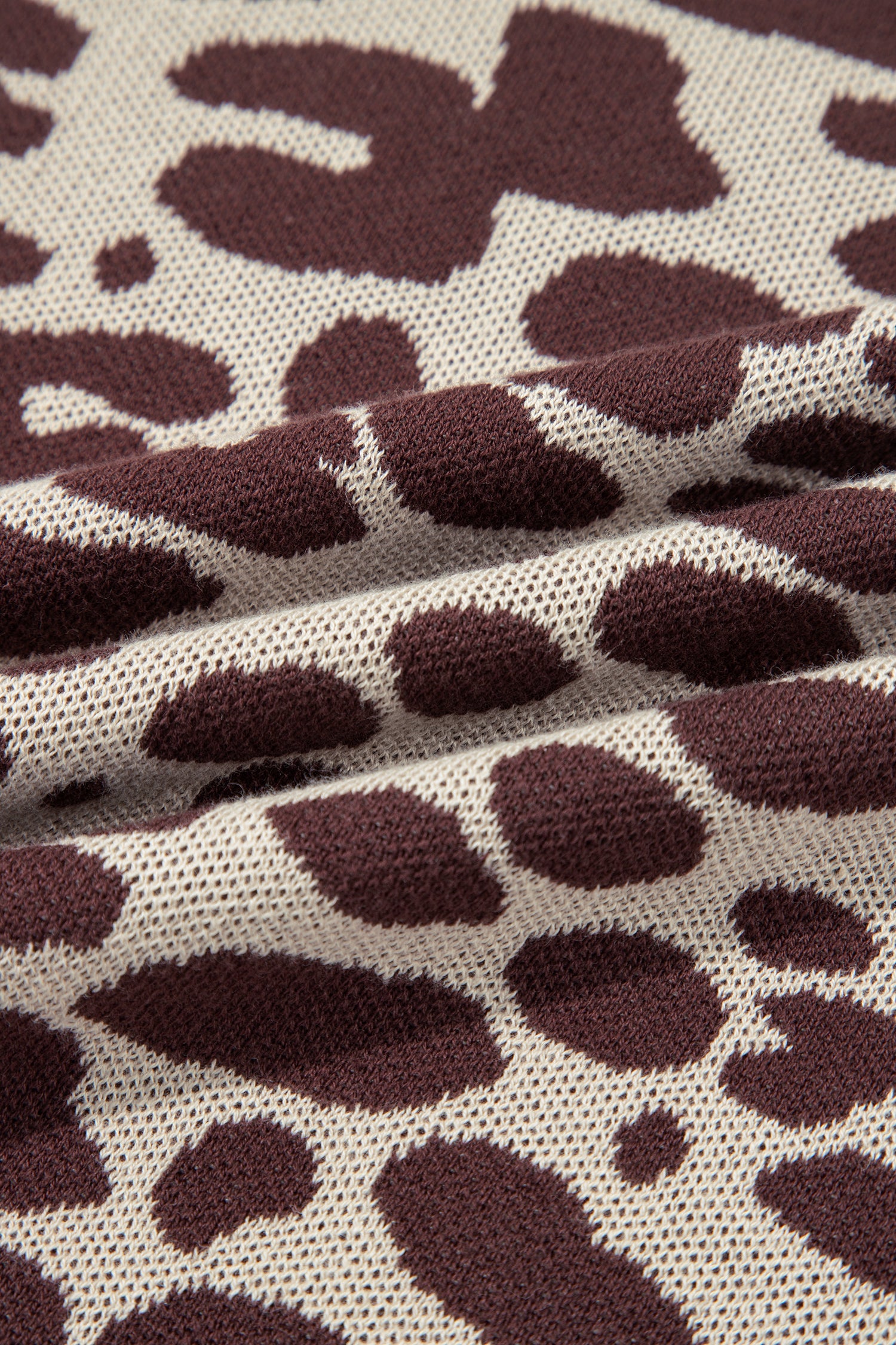 Leopard Print Short Sleeve Knit Loose Pullover Sweater – Khaki