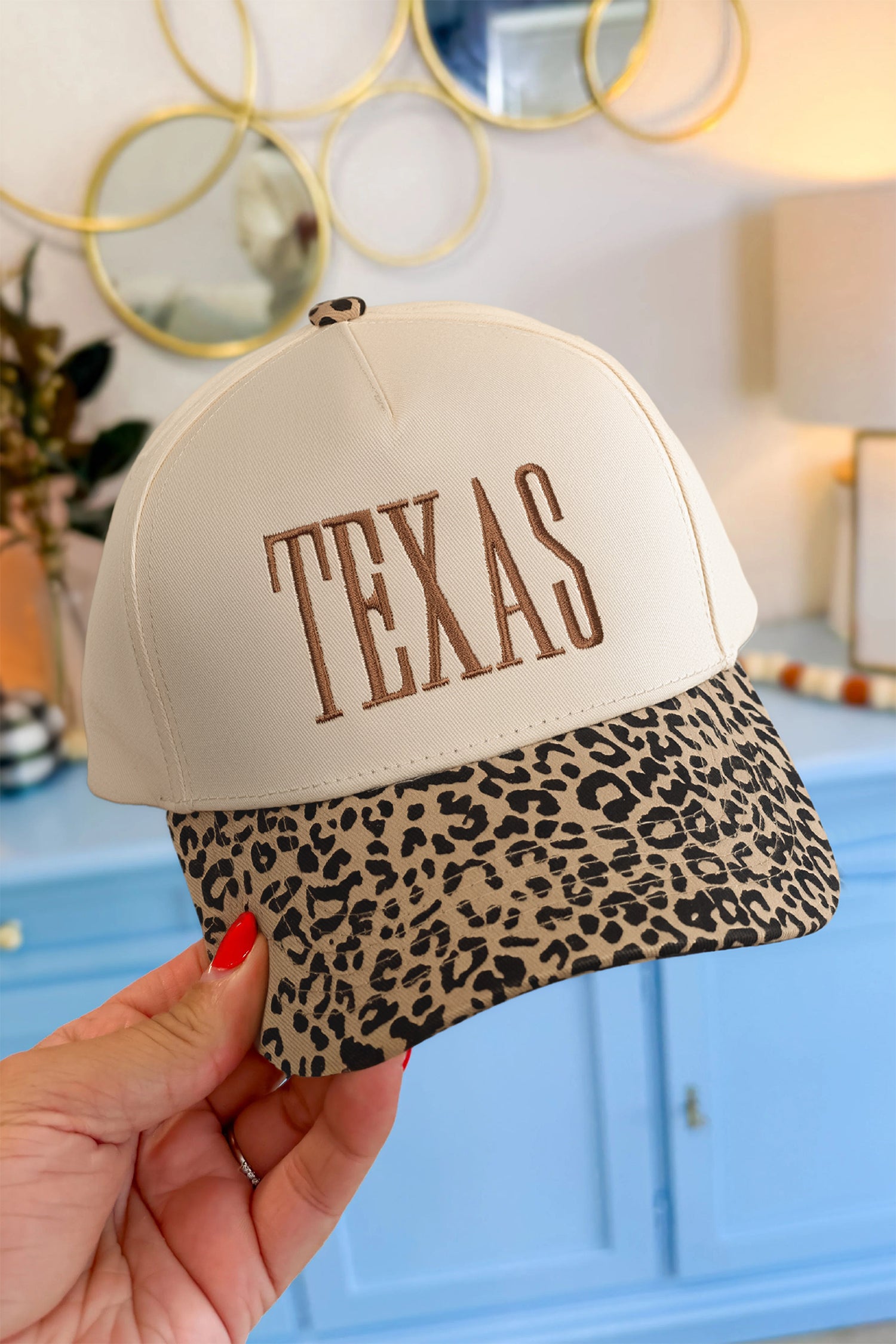 TEXAS Embroidered Leopard Contrast Baseball Cap