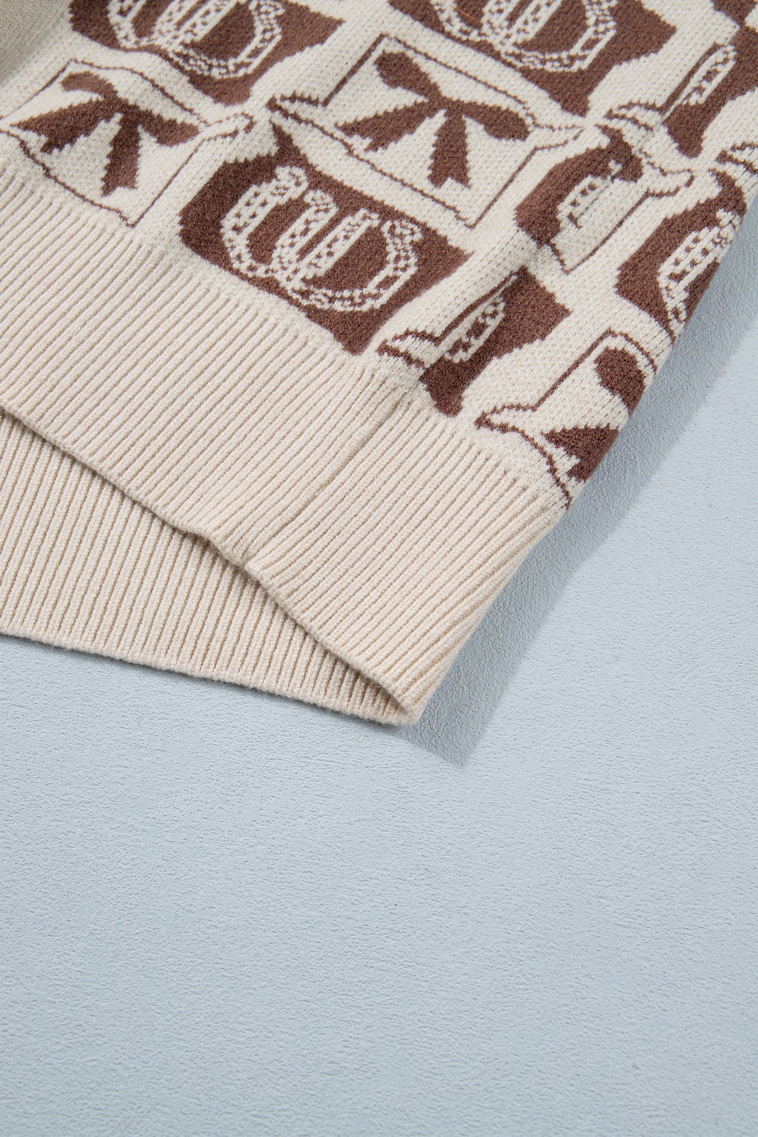 Western Horseshoe Bow Pattern Button Front Sleeveless Knit Sweater – Brown