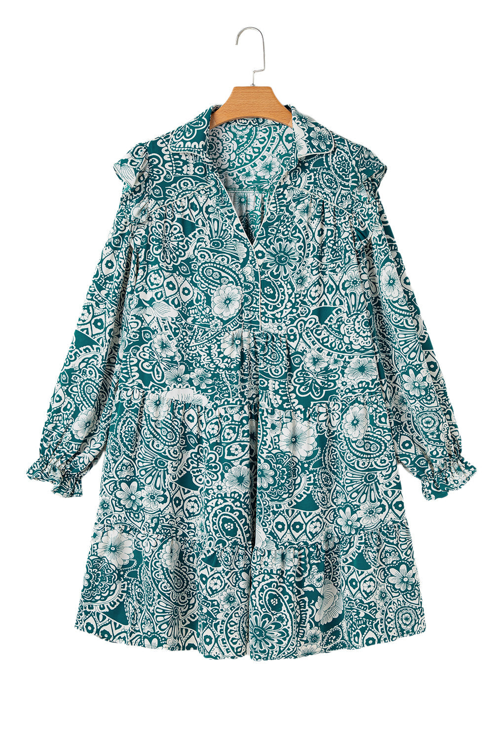 Green Floral Flounce Sleeve Split Neck Plus Size Dress Beagle Boutique Fashion Outlet