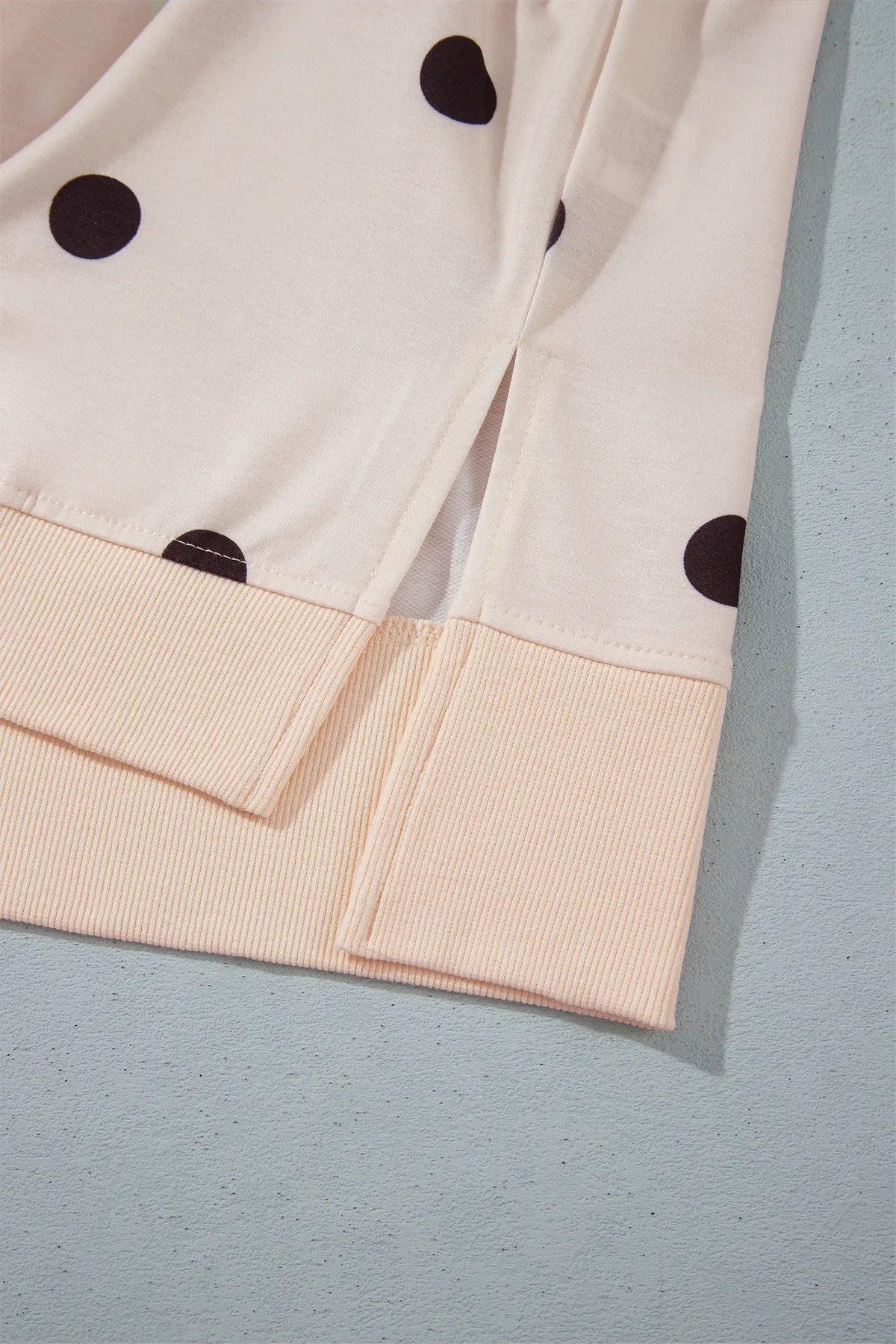 Round Neck Long Sleeve Polka Dot Plus Size Top – Beige