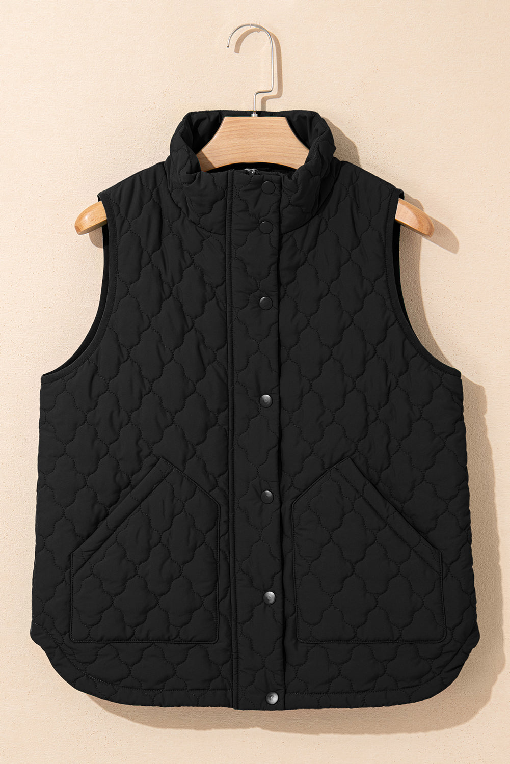 Flower Shape Quilted Snap Button Zip Up Winter Vest - Outerwear/Vests