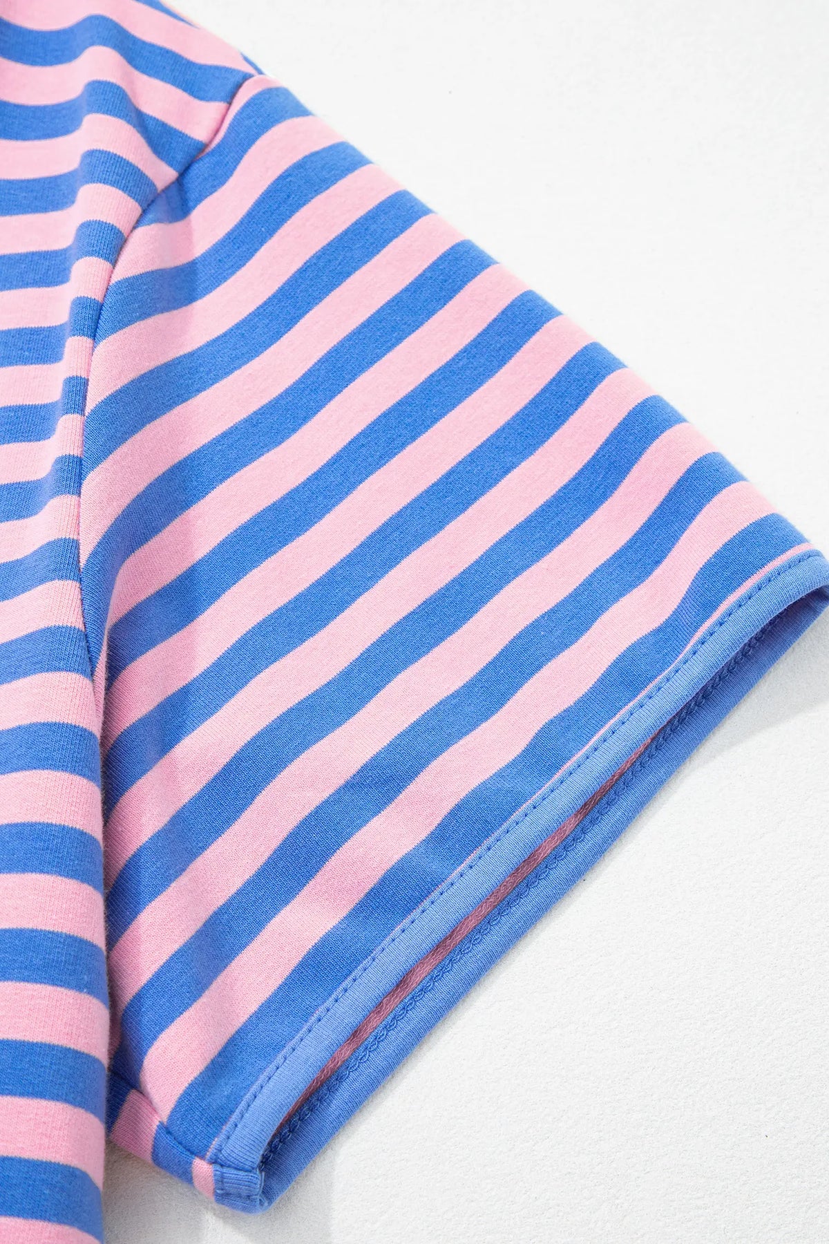 Relaxed Short Sleeve Top Elastic Waist Drawstring Skort 2pcs Set – Pink Stripe