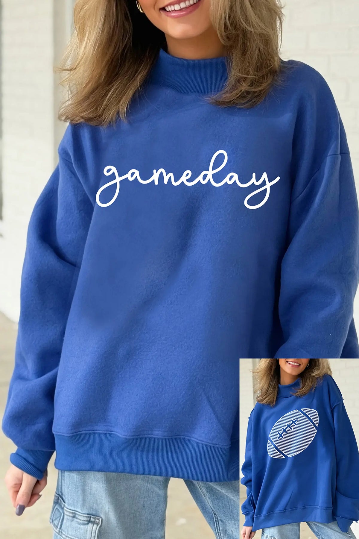 Reversible Gameday Football Graphic Oversized Sweatshirt – Dark Blue