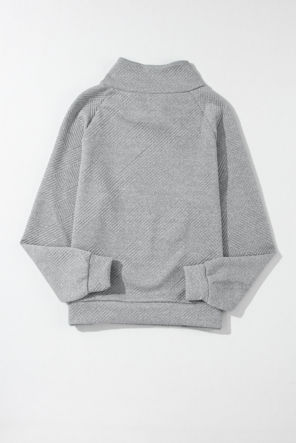 Asymmetric Buttons Detail High Neck Textured Sweatshirt eAura