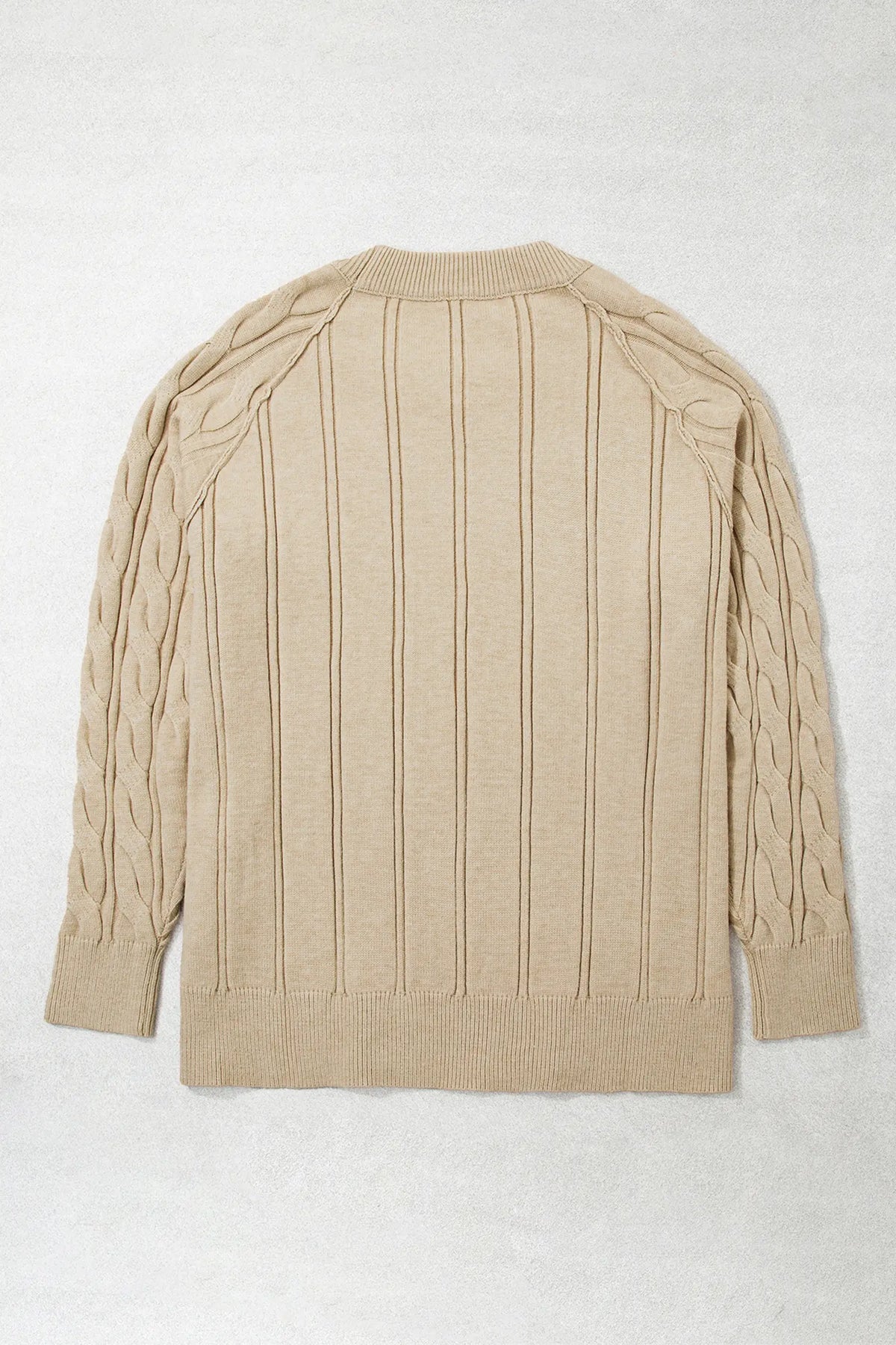 Oversized Cable Knit Long Sleeve Round Neck Tunic Length Plus Size Sweater – Parchment