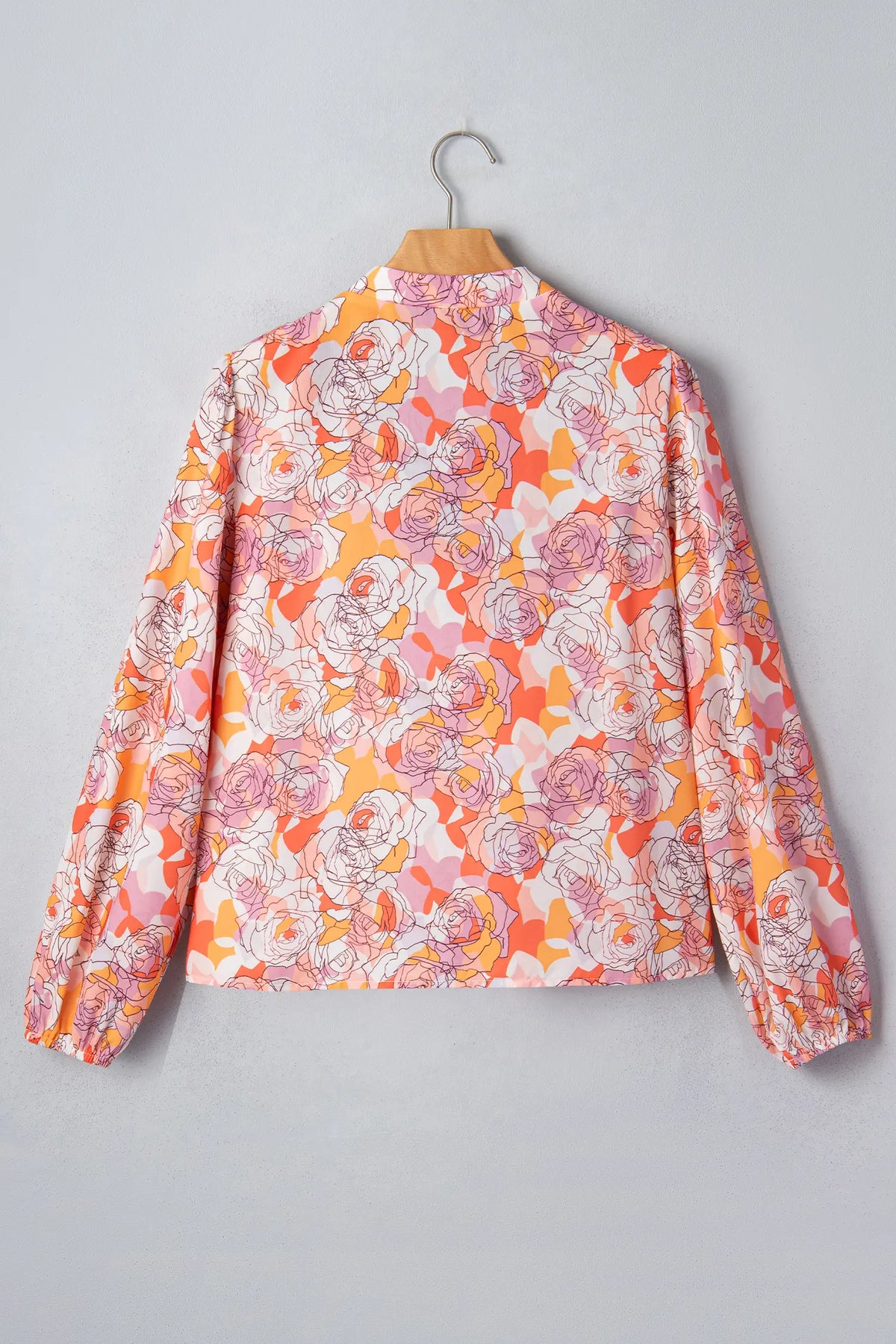 Floral Print V Neck Long Sleeve Shift Blouse – Pink