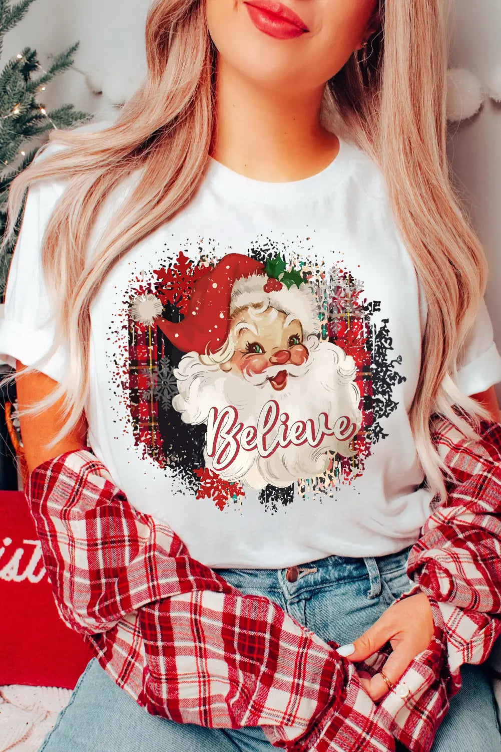 Believe Christmas Father Graphic Crewneck T Shirt
