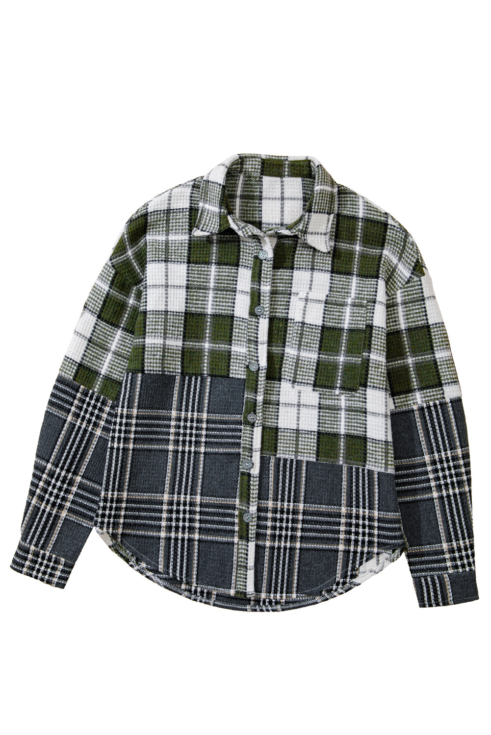 Plaid Print Textured Buttoned Shacket - eAura