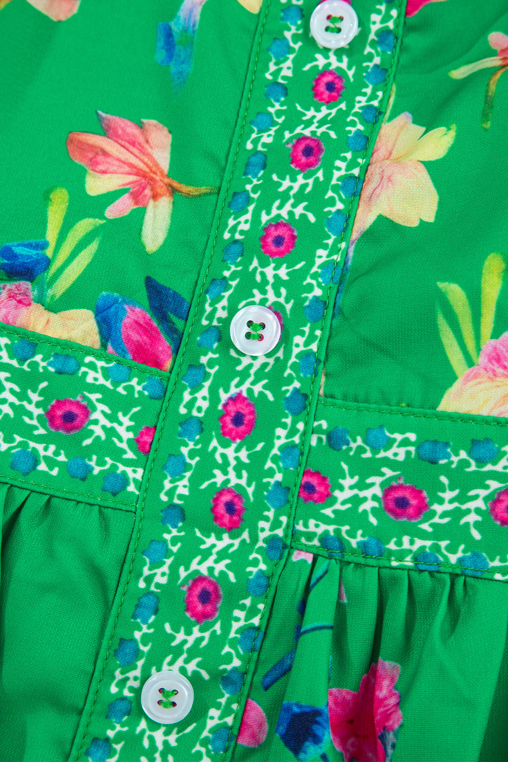 Green Floral Print Contrast Trim Knotted Straps Midi Dress eAura