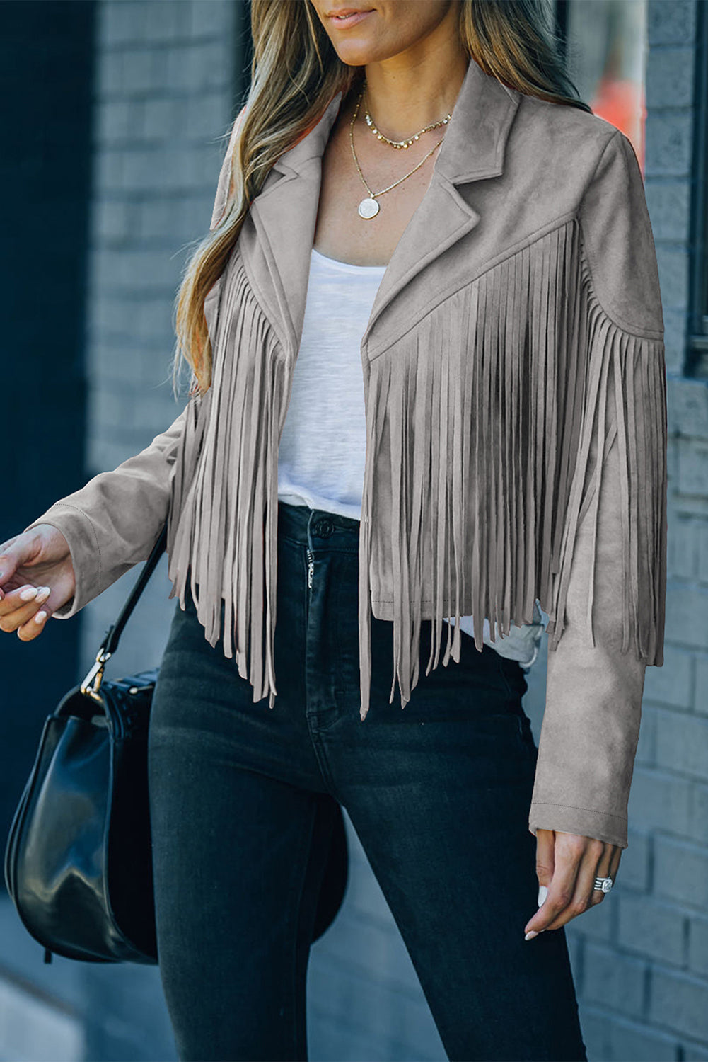 Cropped Fringe Faux Suede Jacket - eAura