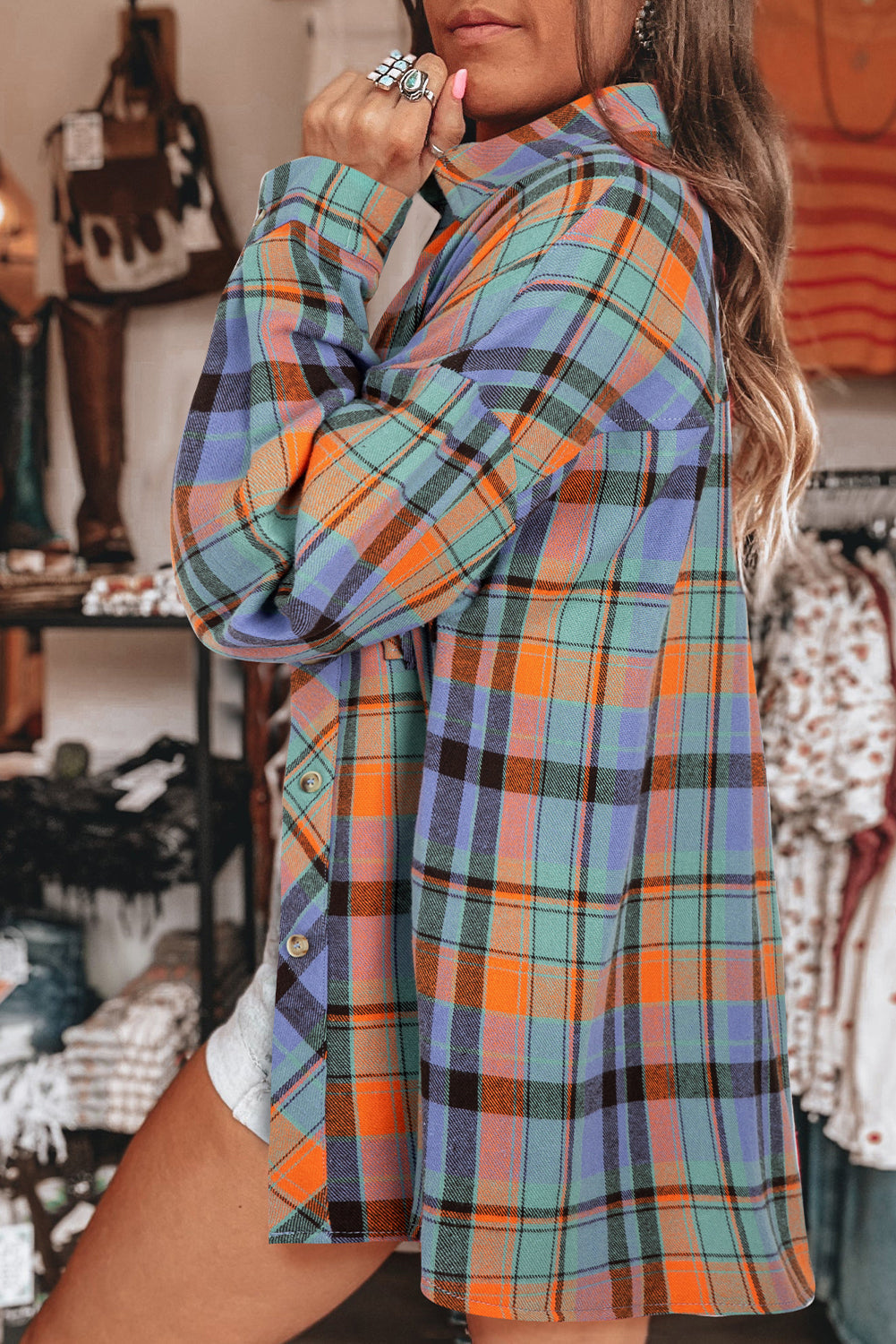 Red Plaid Print Loose Vintage Shirt eAura