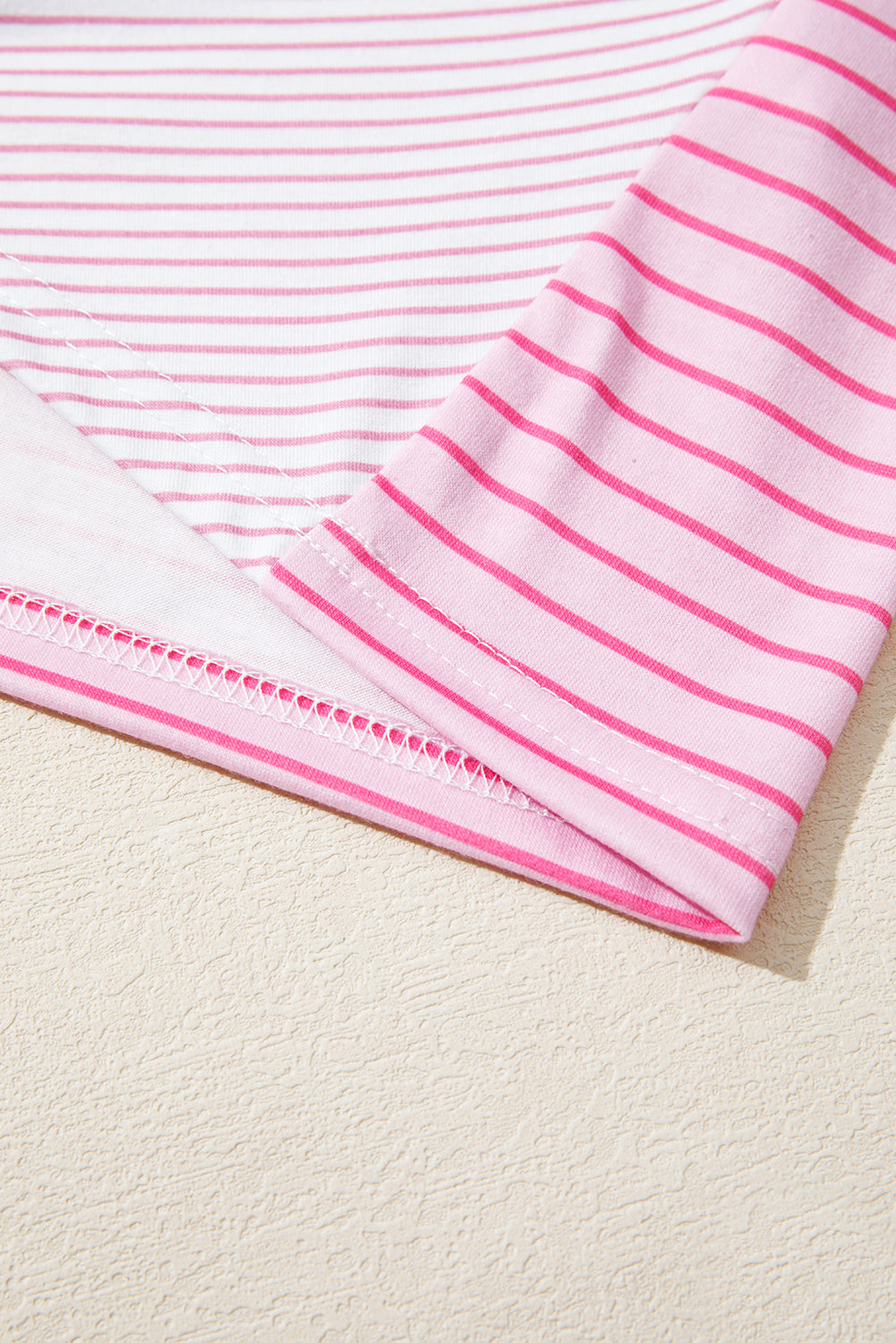 Pink Striped Exposed Seam Casual Long Sleeve Top eAura