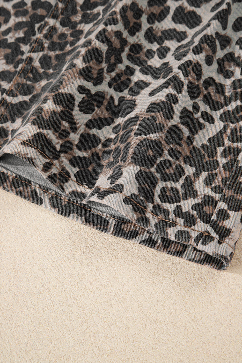 Khaki Leopard Denim Mini Skirt eAura
