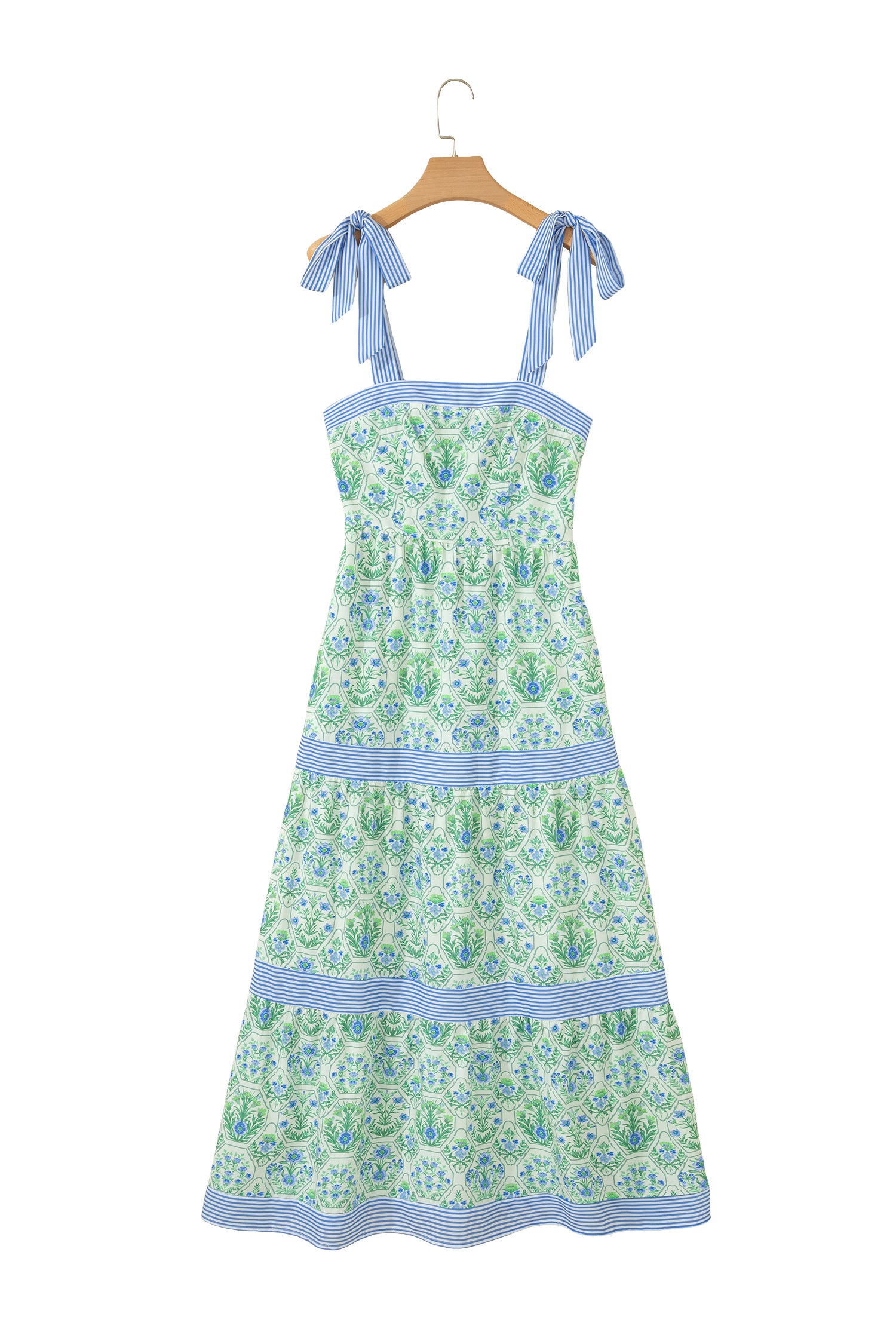 Pink Geometric Floral Print Striped Patchwork Sleeveless Dress