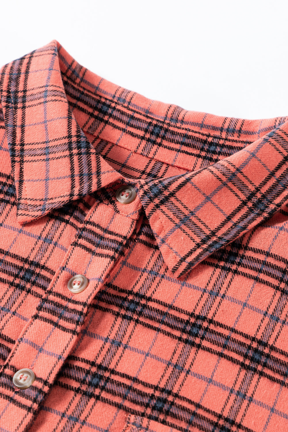 Red Plaid Long Sleeeve Side Split Distressed Hem Shirt eAura