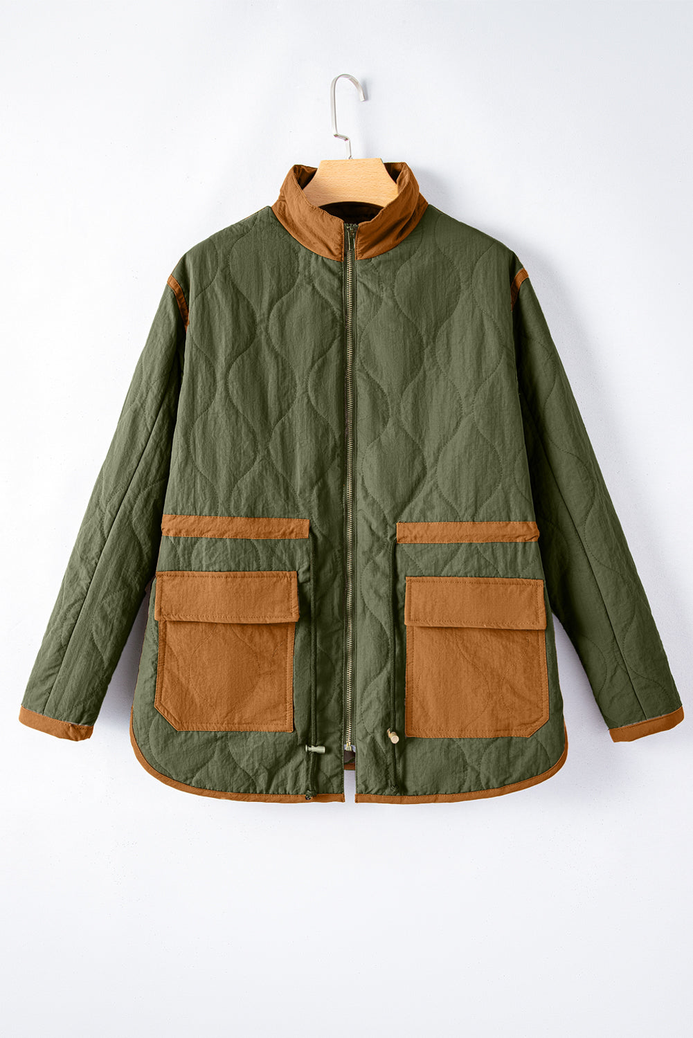 Green Stitching Quilted Drawstring Jacket Beagle Boutique Fashion Outlet