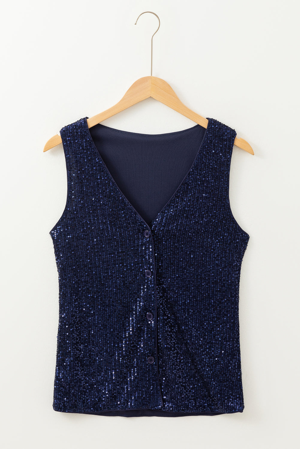 Sequinned Deep V-Neck Buttoned Tank Top - eAura