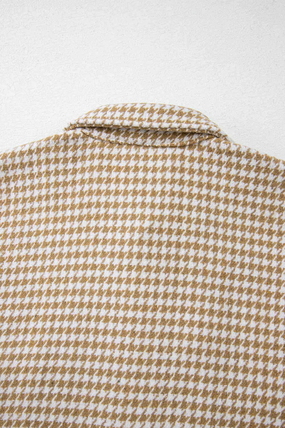 Khaki Houndstooth Colour Contrast Textured Patchwork Loose Shacket eAura