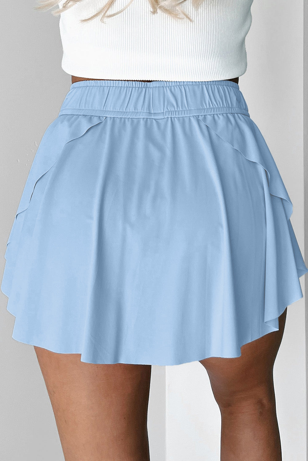 Sky Blue Drawstring High Waist Lined Tennis Skorts eAura