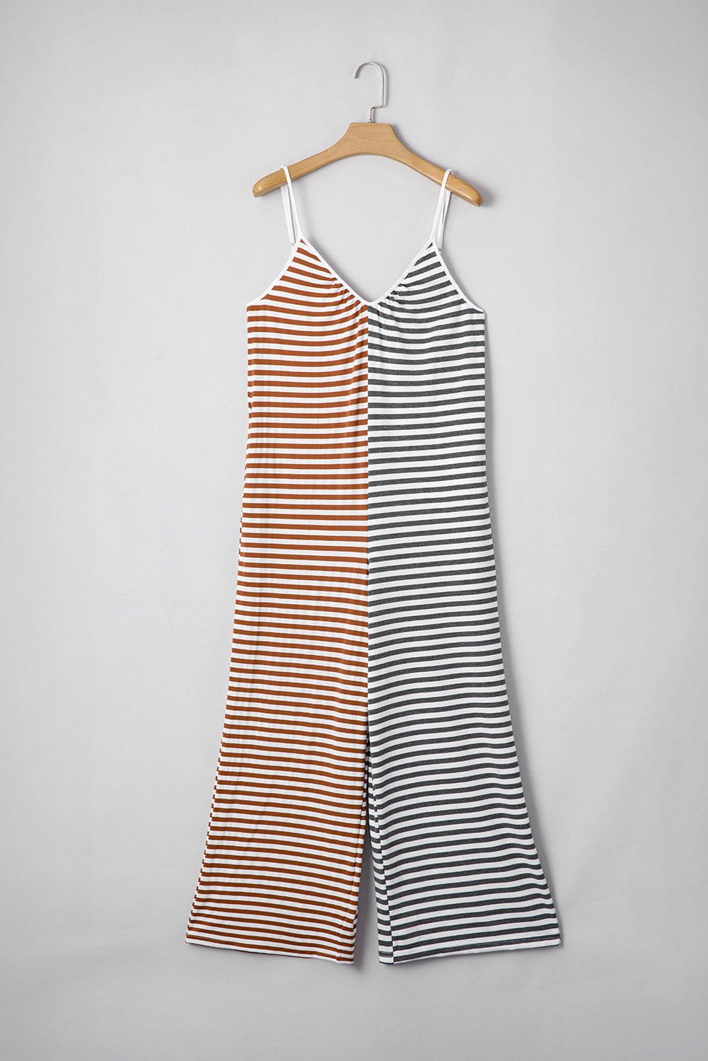 Yellow Stripe Two Tone Contrast Spaghetti Strap Backless Overall - eAura