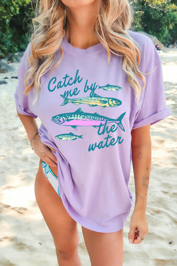 Catch me by the water Fishes Printed T Shirt – Orchid Petal