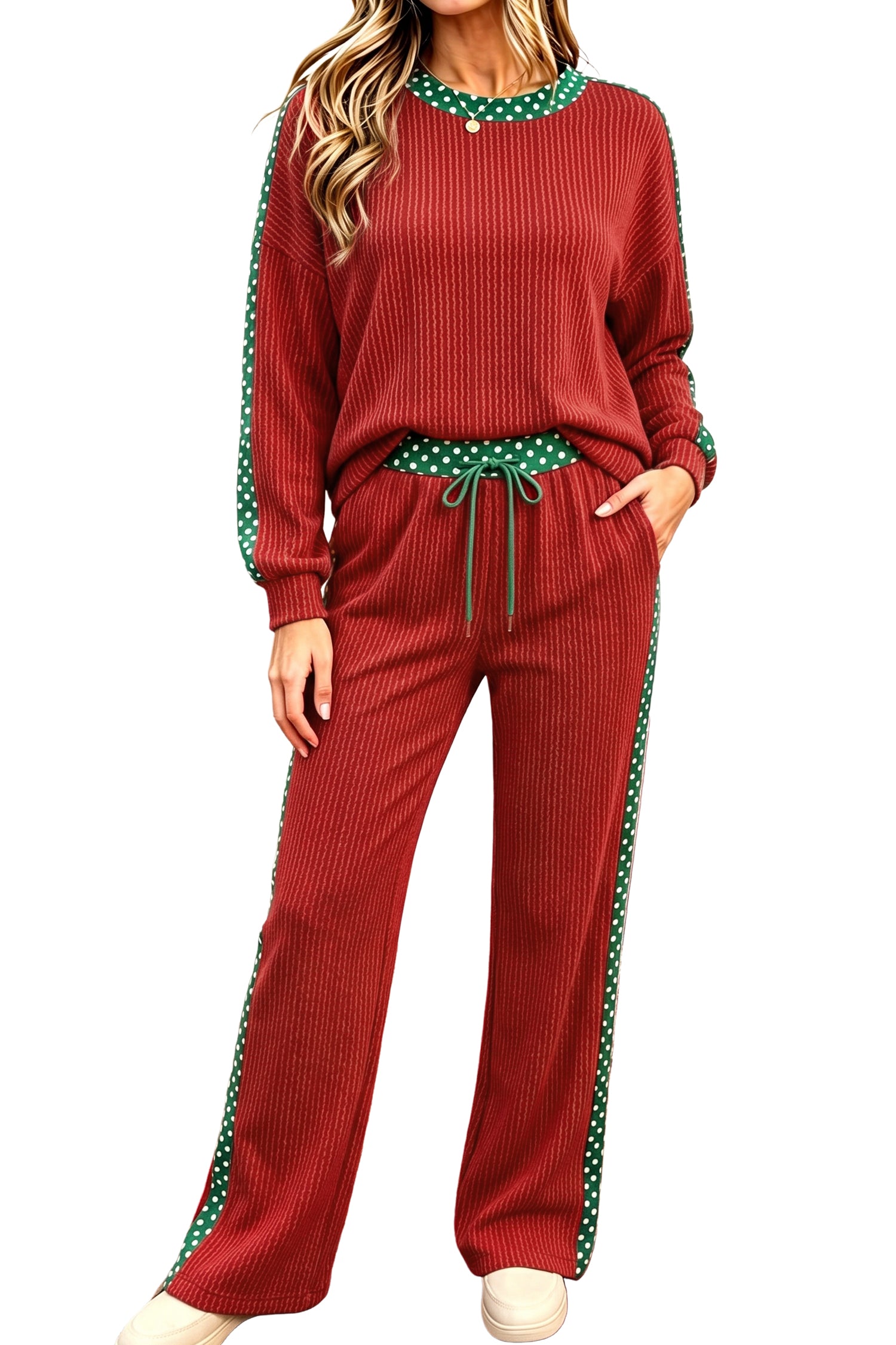 Cozy Ribbed Patchwork Leopard Trim Long Sleeve 2pcs Pant Set – Simply Taupe
