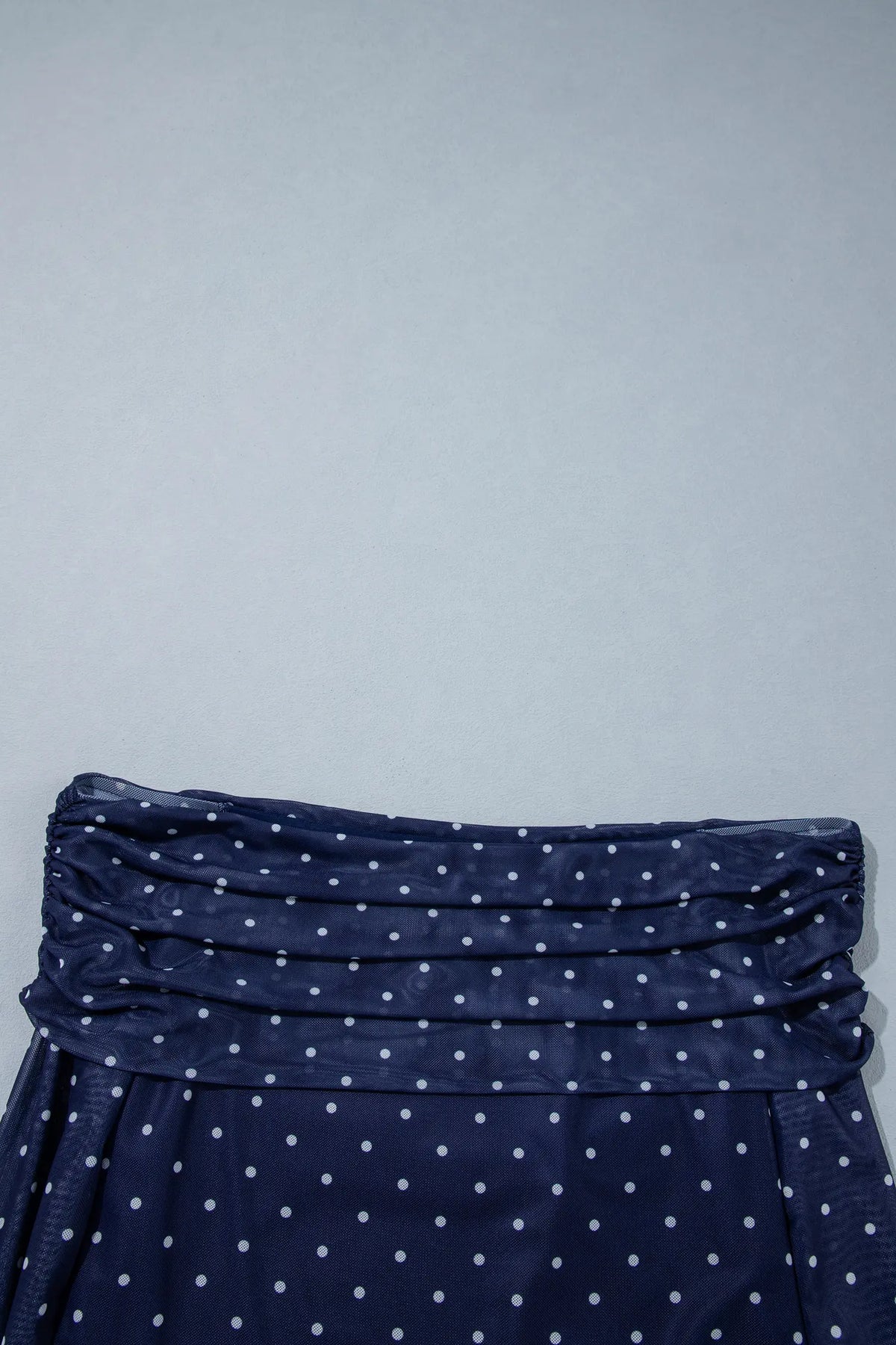 Off Shoulder Polka Dot Mesh Long Sleeve Sheath Top – Blue